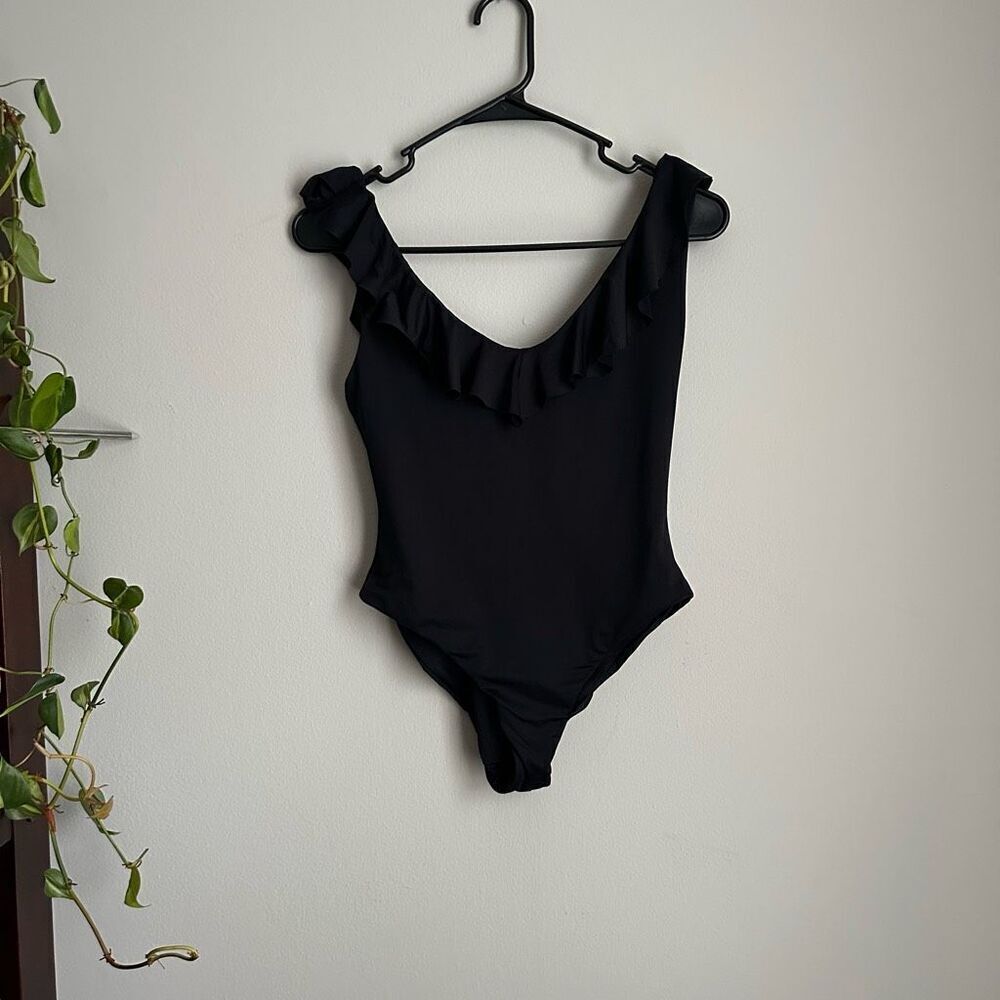 Eberjey Loreta Solid Black Ruffle Swimsuit‎ One Piece size Small